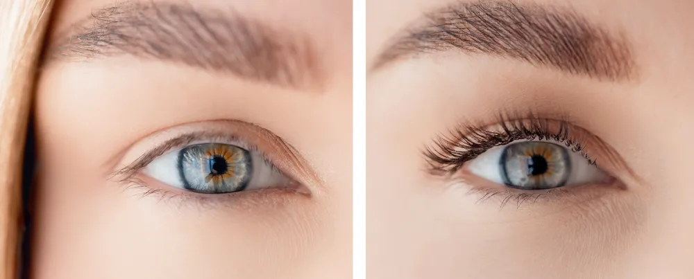 Natural look lashes before and after