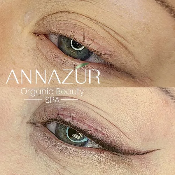Before and after permanent eyeliner at ANNAZUR Organic Beauty Spa, Jacksonville FL