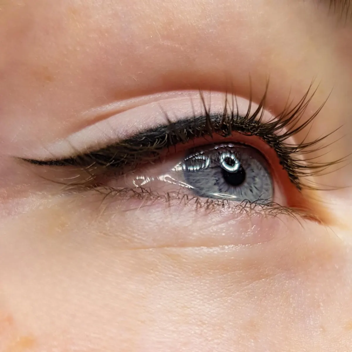 Close-up of a lifted and curled eyelash