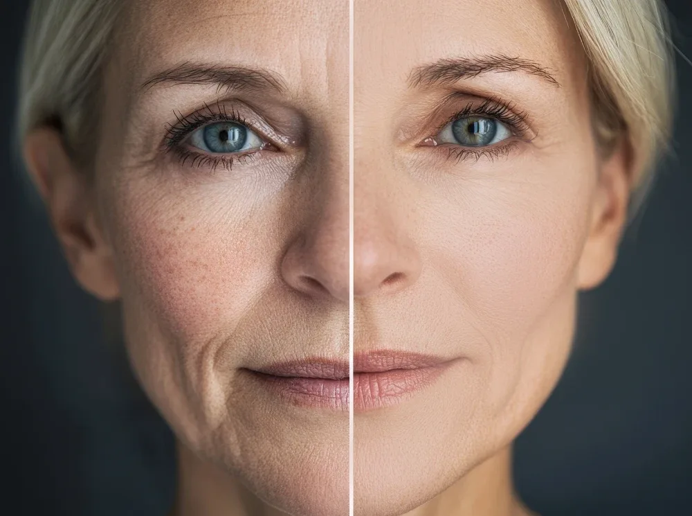 Woman's face before and after professional cosmetic procedures
