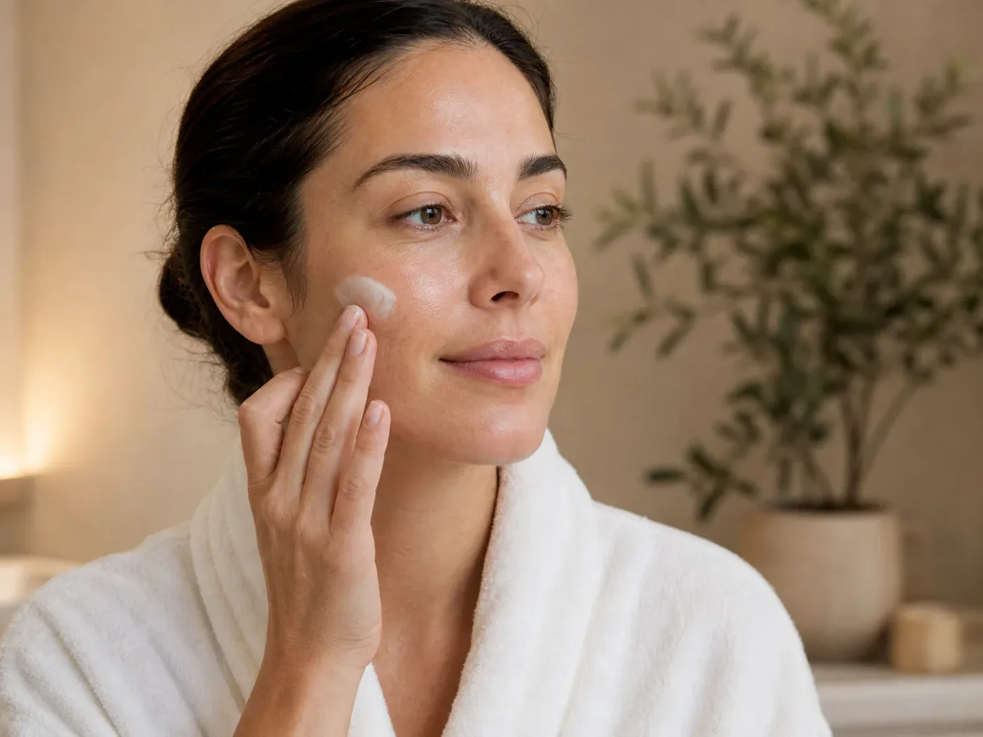 Client gently applying moisturizer after a Hydra Facial
