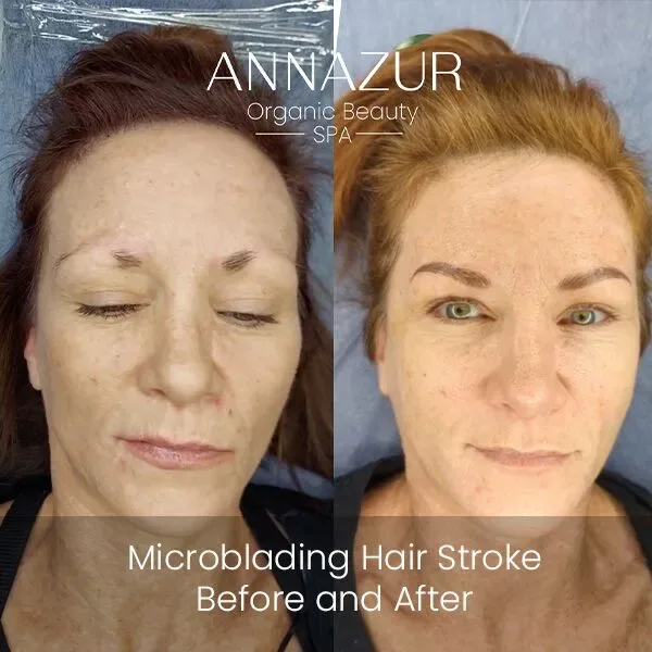 Microblading hair stroke before and after — ANNAZUR Academy student work