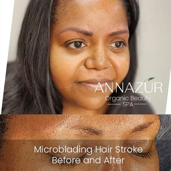 Microblading hair stroke before and after — ANNAZUR Academy student work