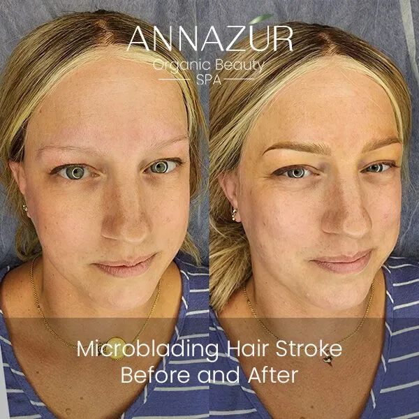 Microblading hair stroke before and after — ANNAZUR Academy student work