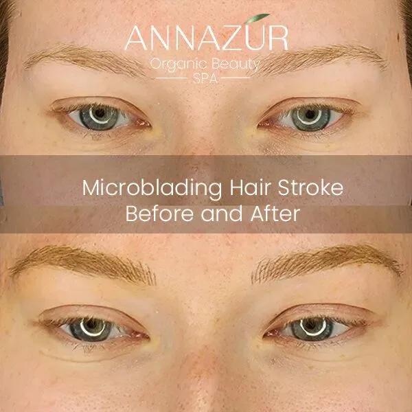 Microblading hair stroke before and after — ANNAZUR Academy student work