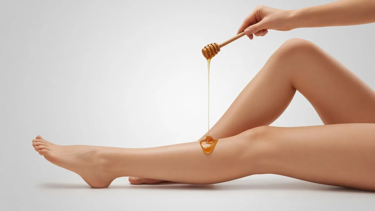 Organic sugar paste being applied to a leg